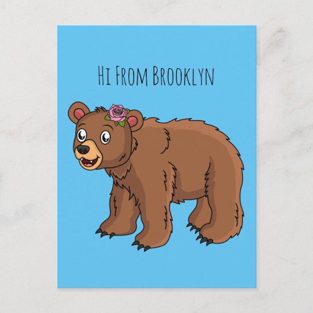 Cute bear with flower cartoon illustration  postcard (Front)