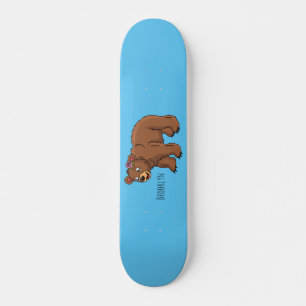 Cute bear with flower cartoon illustration skateboard