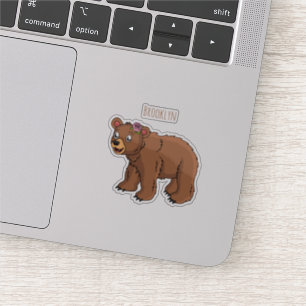 Cute bear with flower cartoon illustration sticker
