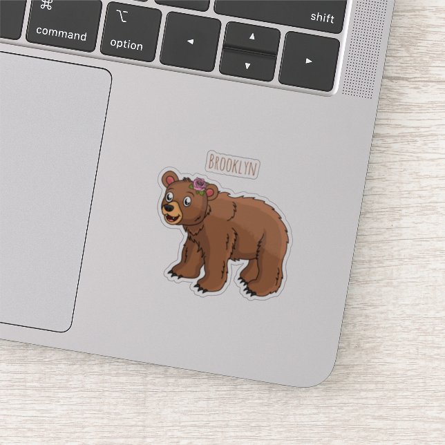 Cute bear with flower cartoon illustration sticker (Detail)