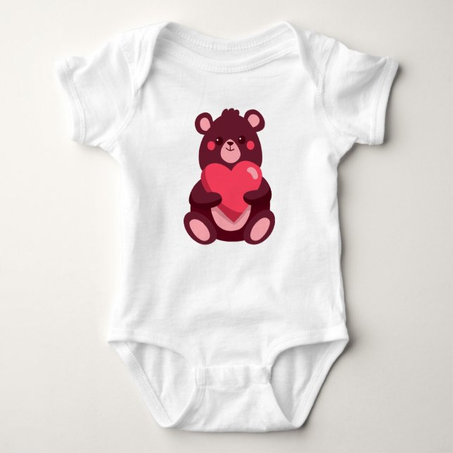 Cute Bear With Heart Baby Bodysuit (Front)