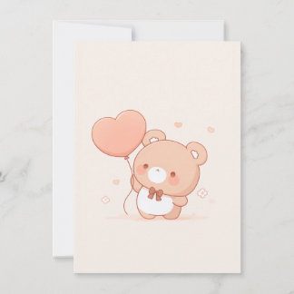 Cute Bear with Heart Balloon Greeting Card