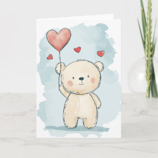 Cute Bear with Heart Balloon Greeting Card