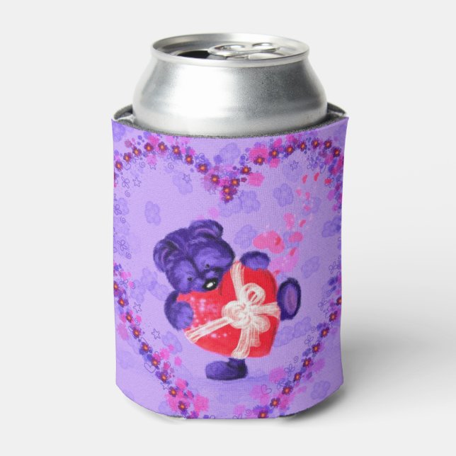 Cute Bear with Heart Gift Can Cooler (Can Front)
