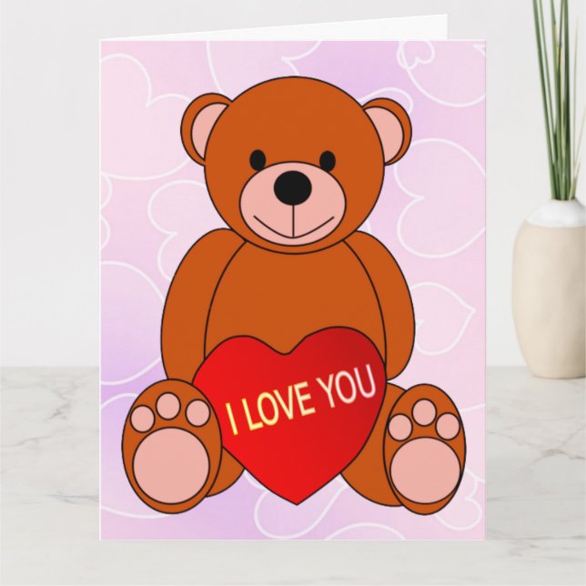 Cute Bear With Heart I Love You Valentine    Card (Front)