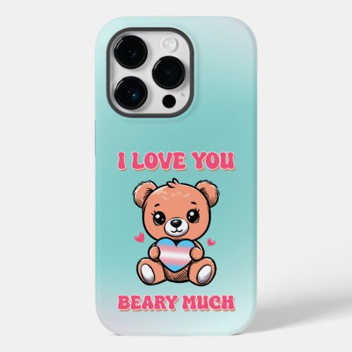 Cute Bear With Heart in Transgender Flag Colors Case_Mate iPhone 14 Pro Case