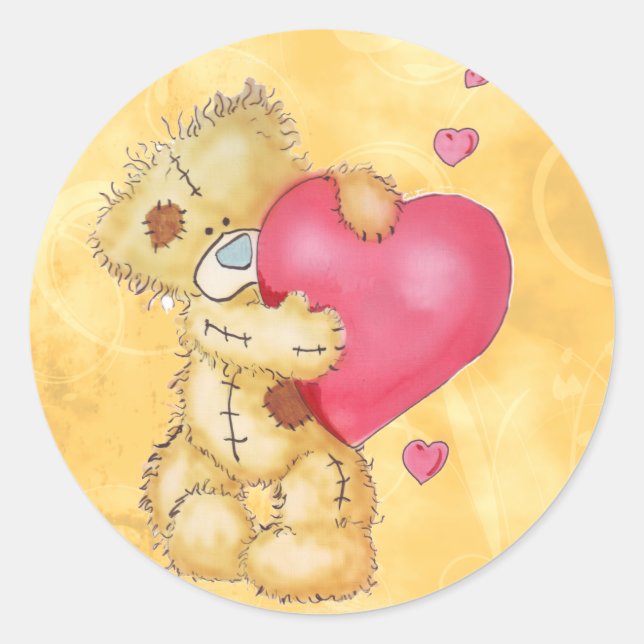 Cute Bear with Hearts Classic Round Sticker (Front)