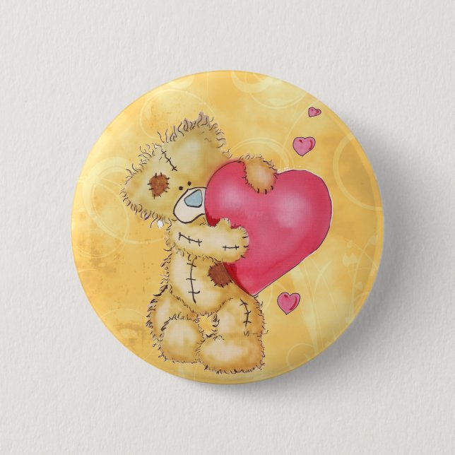 Cute Bear with Hearts Pinback Button (Front)