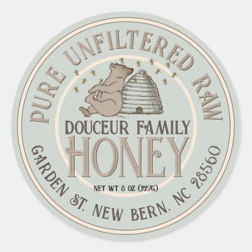 Cute Bear with Hive and Bees Raw Unfiltered Honey Classic Round Sticker