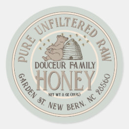 Cute Bear with Hive and Bees Raw Unfiltered Honey Classic Round Sticker