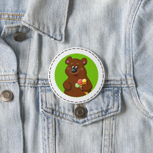 Cute Bear with Ice Cream Cone Fun Animal Button