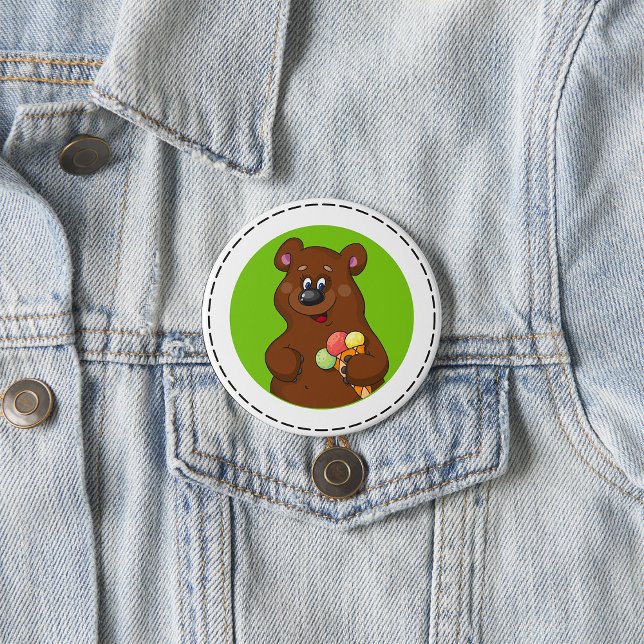 Cute Bear with Ice Cream Cone Fun Animal  Button (Creator Uploaded)