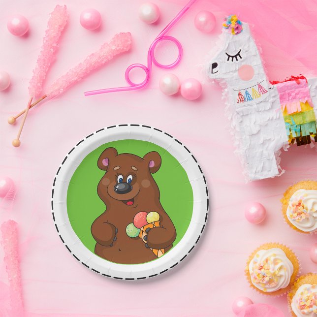 Cute Bear with Ice Cream Cone Fun Animal.  Paper Plates (Creator Uploaded)