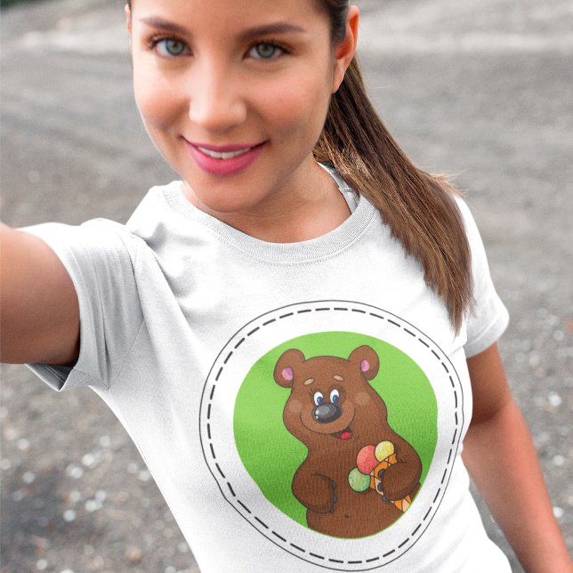 Cute Bear with Ice Cream Cone Fun Animal  T-Shirt (Creator Uploaded)