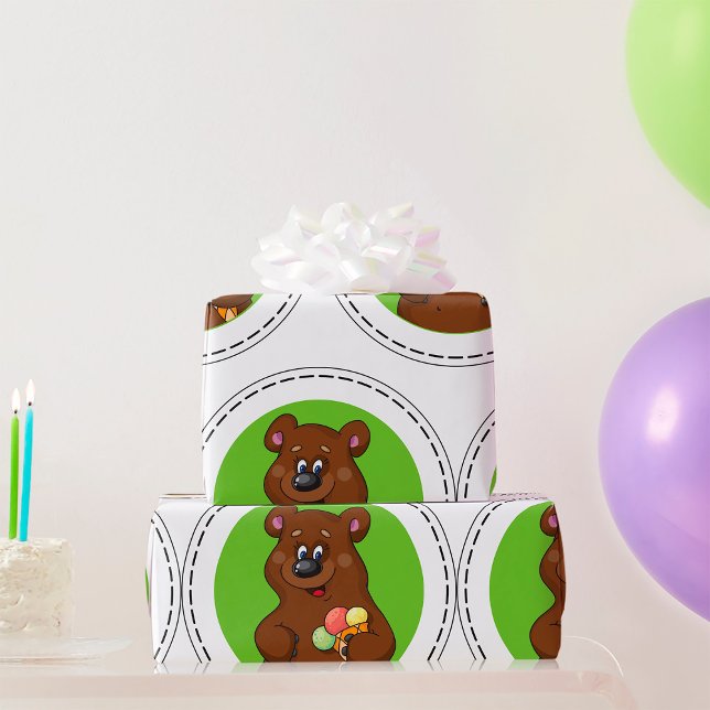 Cute Bear with Ice Cream Cone Fun Animal  Wrapping Paper (Creator Uploaded)