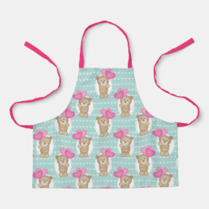 Cute Bear With Pink Hearts Kid's Youth Baker Apron