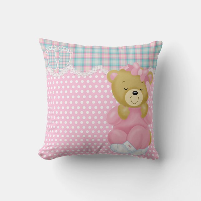 Cute Bear With Pink Pajamas Throw Pillow (Front)