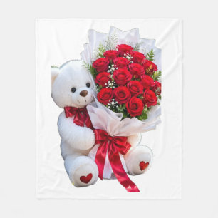 Cute Bear with Red Roses Blanket