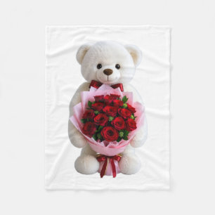 Cute Bear with Red Roses Blanket