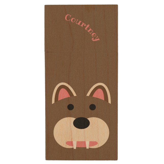 Cute Bear Wood Flash Drive (Front Vertical)