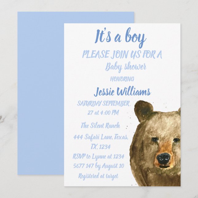 Cute Bear Woodland Animals Rustic Baby boy shower  Invitation (Front/Back)