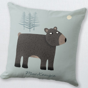 Cute Bear Woodland Name Throw Pillow