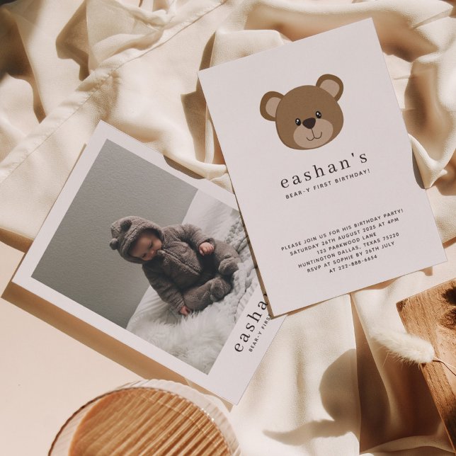 Cute Bear-y First Birthday Photo Invitation (Creator Uploaded)
