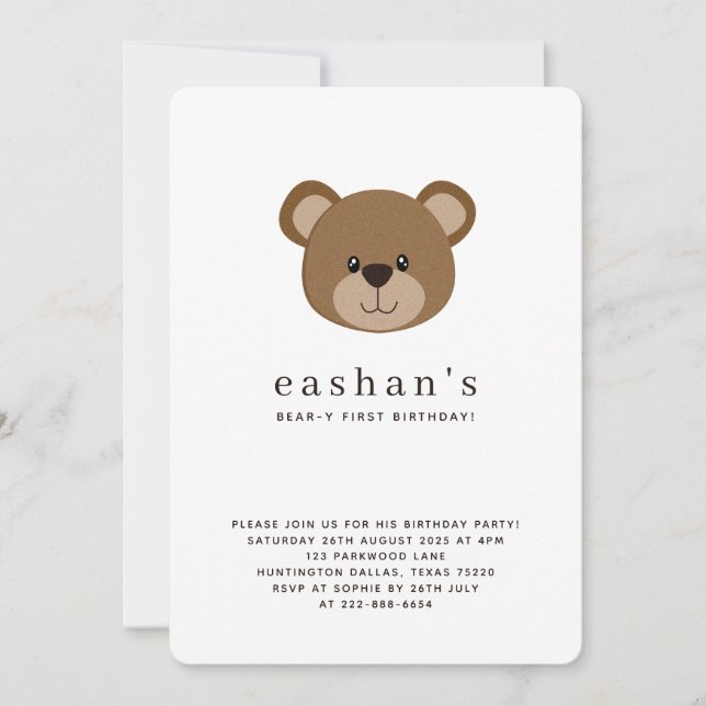 Cute Bear-y First Birthday Photo Rounded Invitation (Front)