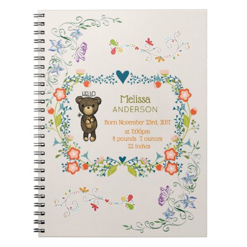 Cute Bear Yellow Flower  Floral Wreath Baby Notebook