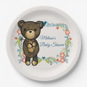 Cute Bear, Yellow Flower & Floral Wreath Paper Plates