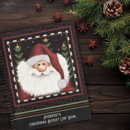 Cute Beard Santa Christmas Name Bucket List Notebook