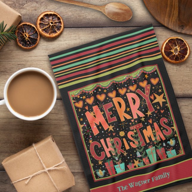 Cute Beard Whimsical Personalized Merry Christmas  Kitchen Towel (Creator Uploaded)