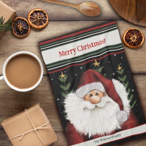 Cute Beard Whimsical Santa Personalized Christmas  Kitchen Towel