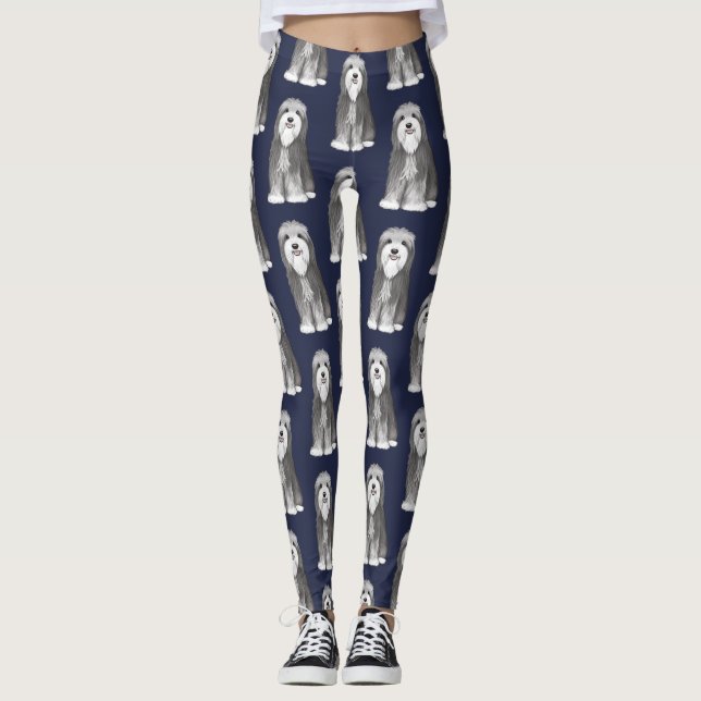 Cute Bearded Collie Cartoon Dog Pattern Leggings (Front)