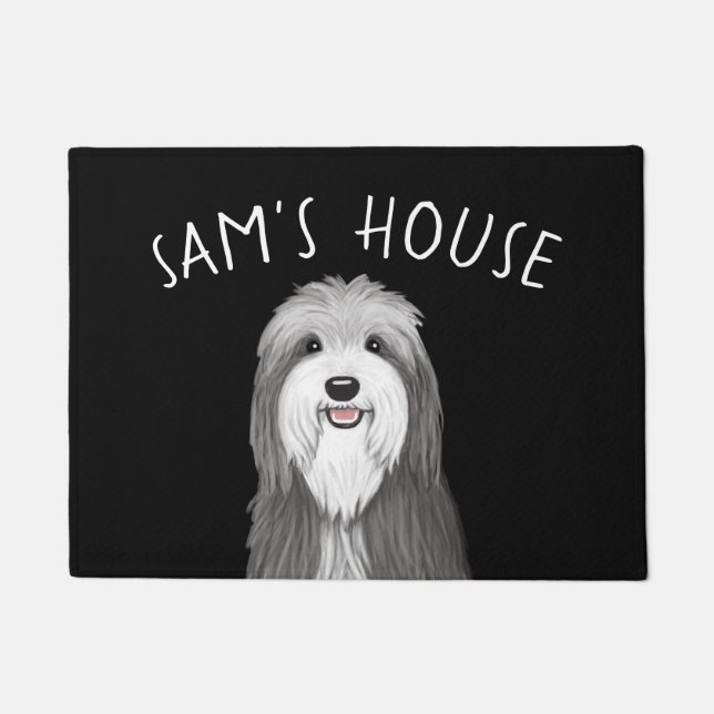 Cute Bearded Collie Cartoon Dog Personalized Doormat (Front)
