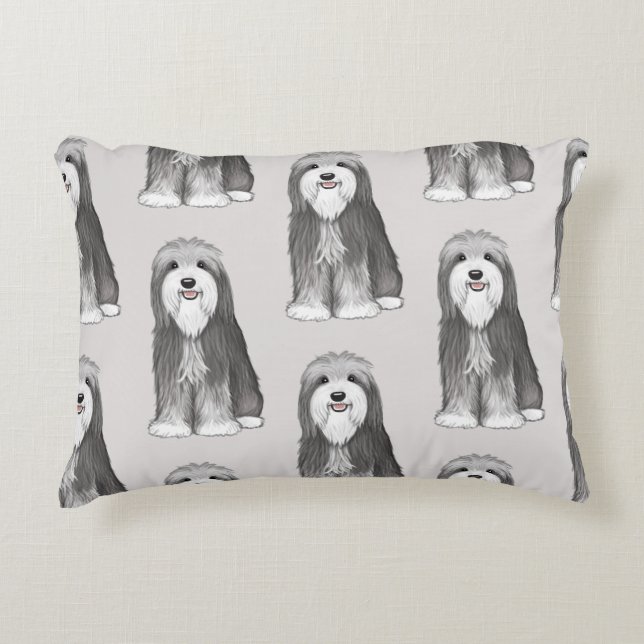 Cute Bearded Collies Pattern Accent Pillow (Front)