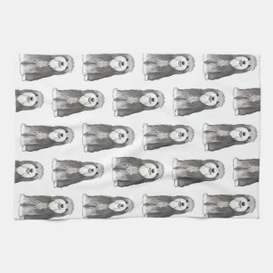 Cute Bearded Collies Pattern Kitchen Towel
