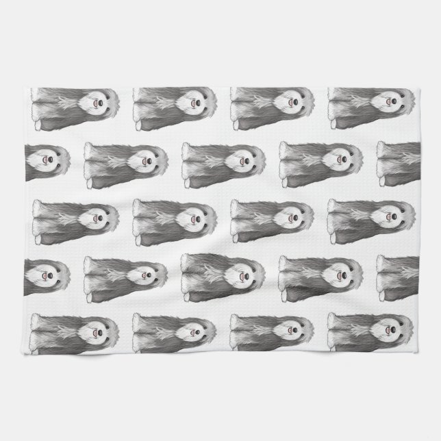 Cute Bearded Collies Pattern Kitchen Towel (Horizontal)