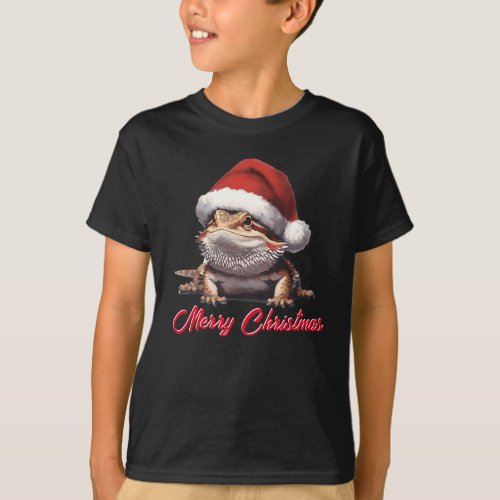 Cute Bearded Dragon and Santa Hat T_Shirt