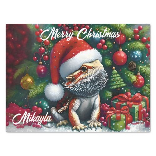 Cute Bearded Dragon and Santa Hat Tissue Paper