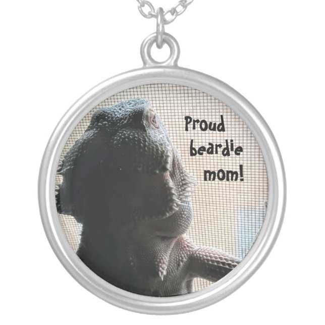 Cute Bearded Dragon Photo Print Silver Plated Necklace (Front)