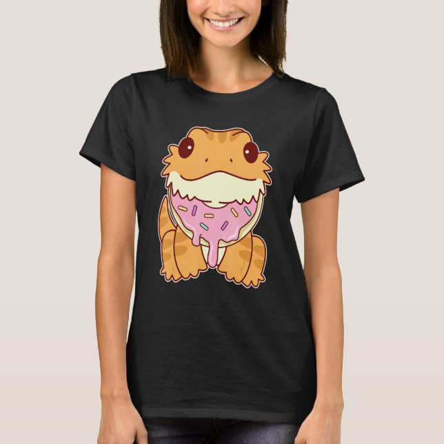 Cute Bearded Dragon With Doughnut T-Shirt (Front)