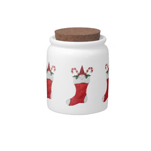 Cute Bearded Gnome in Christmas Stocking Holly Candy Jar