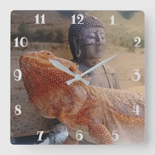 Cute Beardie and Buddha Photo Print Square Wall Clock