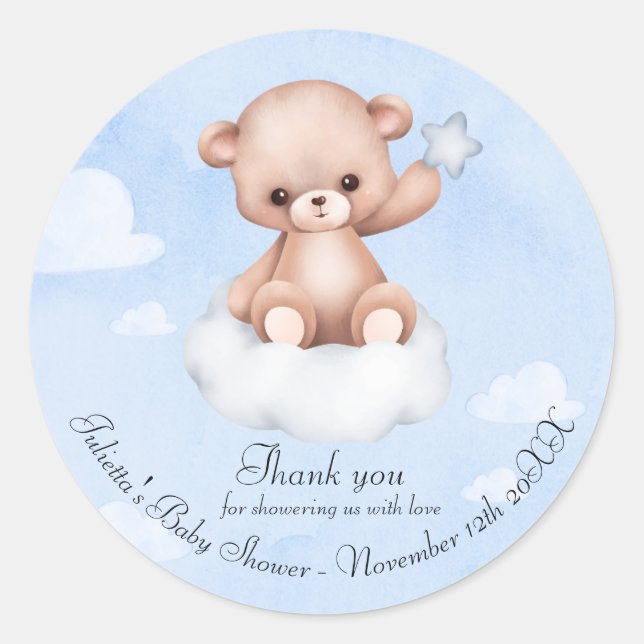 Cute Bearly Baby Shower Thank You Classic  Round Sticker (Front)