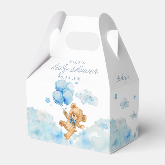 Cute Bearly Wait Blue Boy Baby Shower Favor Boxes (Front Side)