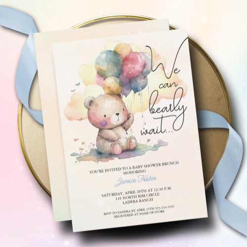 Cute Bearly Wait Boy Baby Shower Invitation