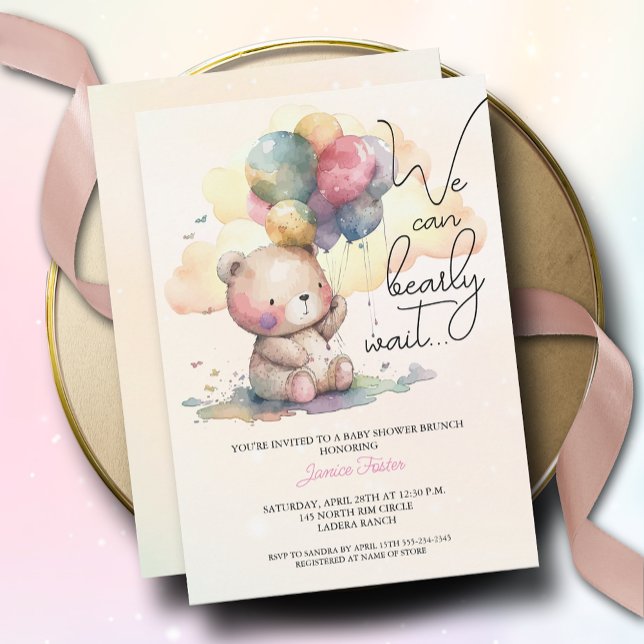 Cute Bearly Wait Girl Baby Shower Invitation (Creator Uploaded)