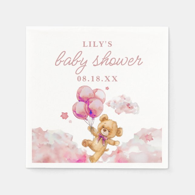 Cute Bearly Wait Pink Girl Baby Shower Napkins (Front)