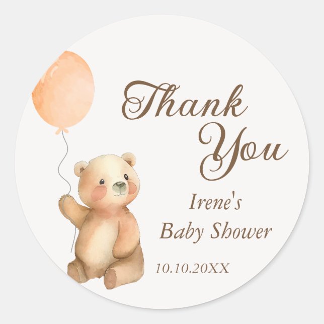 Cute Bearly Wait Teddy Bear Baby Shower Classic Round Sticker (Front)